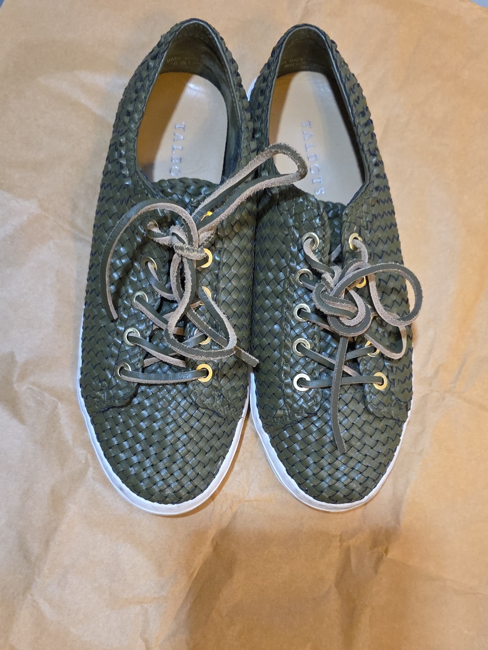 Talbots Olive Woven Leather Lace-Up Sneakers